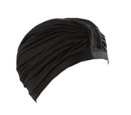 Female Waterproof PU Tab Lace Swimming Cap Hats Free Size (Black)